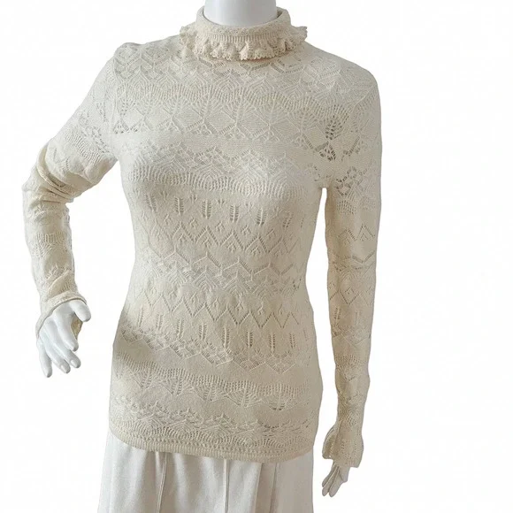 VINTAGE RALPH LAUREN BLUE LABEL MOCK NECK POINTELLE WOOL SWEATER WOMEN SIZE S